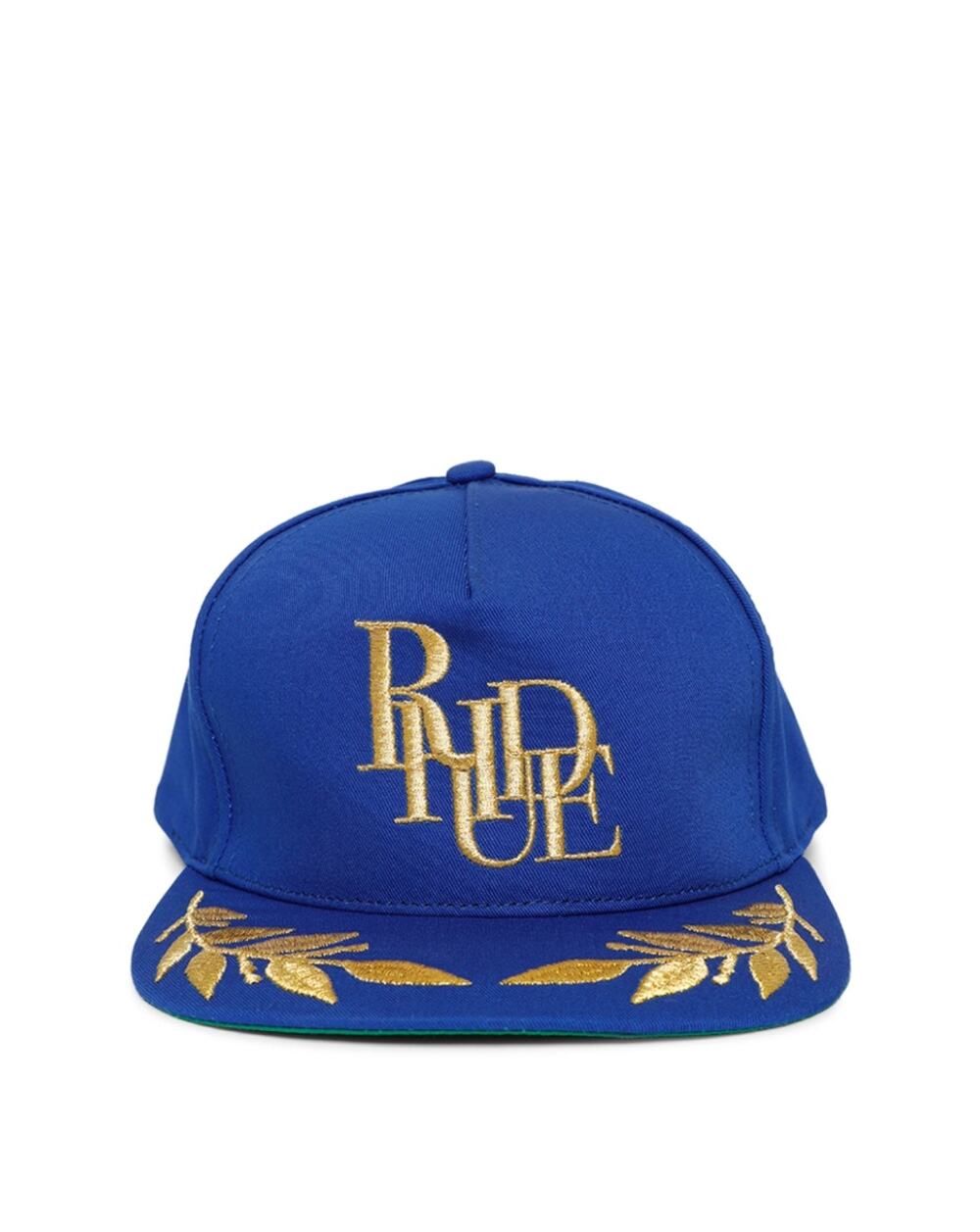 RHUDE Podium Hat Laurel Leaf Gold Embroidery Blue Snapback One Size